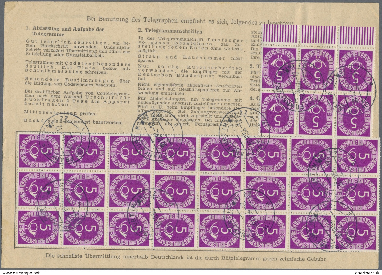 Br Bundesrepublik Deutschland: 1951, 5 Pf Posthorn, 30 Stück (6er- Und 24er-Block) Als Massen-MeF Auf F - Altri & Non Classificati