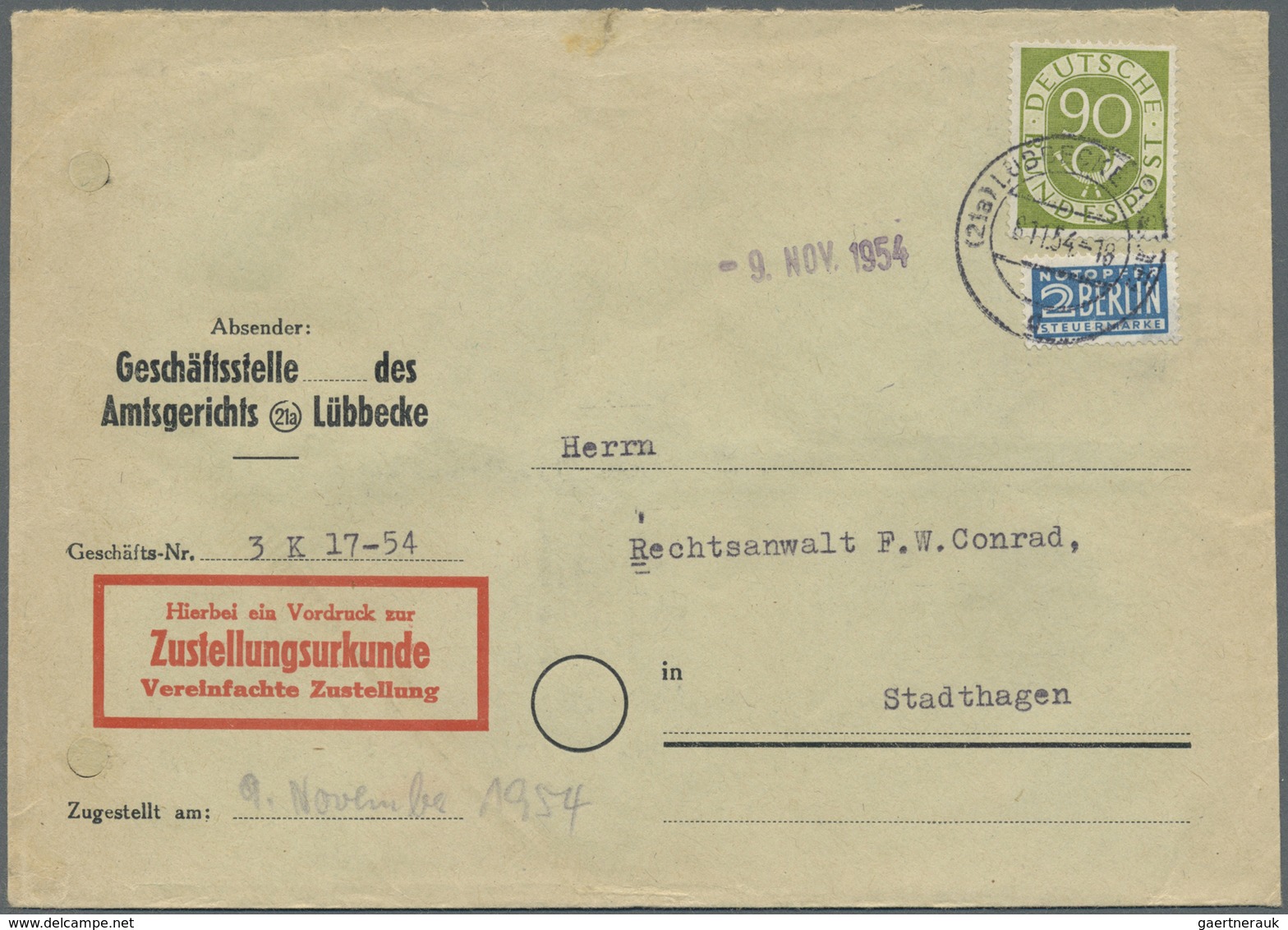Br Bundesrepublik Deutschland: 1951, Posthorn 75 Pfg. auf Einschreib-Fernbrief-Eigenhändig aus Paderbor