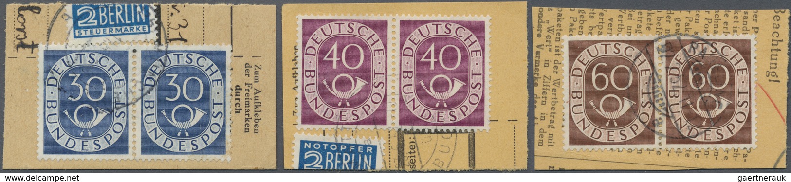 Brfst Bundesrepublik Deutschland: 1951, Posthorn, 30 Pfg., 40 Pfg. Und 60 Pfg., Je Im Waagerechten Paar Au - Sonstige & Ohne Zuordnung