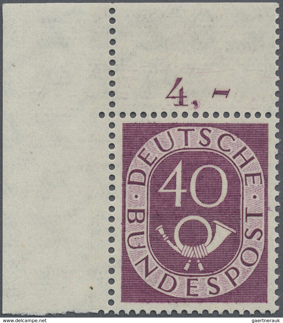 ** Bundesrepublik Deutschland: 1951, Posthorn Freimarke 40 Pf Postfrisch, Nicht Gefaltete Bogenecke Obe - Altri & Non Classificati