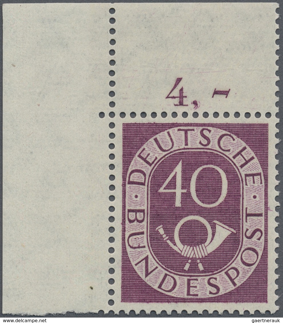 ** Bundesrepublik Deutschland: 1951, Posthorn Freimarke 40 Pf Postfrisch, Nicht Gefaltete Bogenecke Obe - Autres & Non Classés