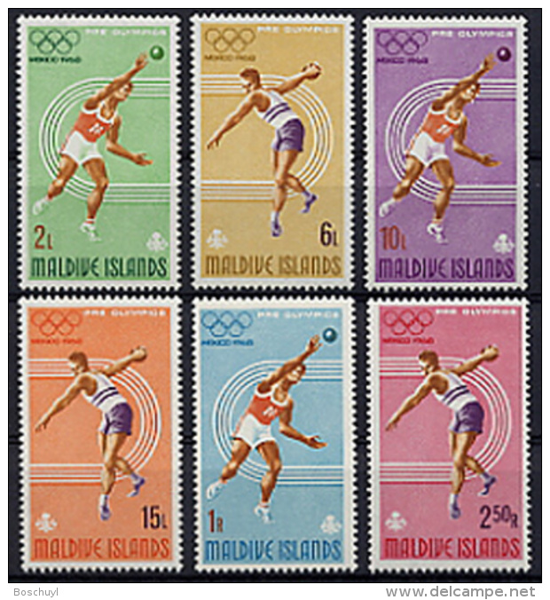 Maldive Islands, 1968, Olympic Summer Games Mexico, Sports, MNH, Michel 263-268 - Maldives (1965-...)