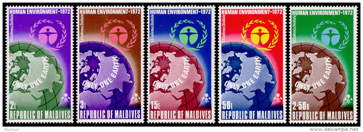 Maldive Islands, 1972, World Environmental Conference Stockholm, United Nations, MNH, Michel 425-429A - Maldivas (1965-...)