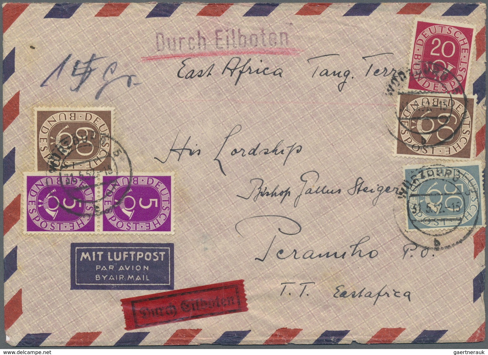 Br Bundesrepublik Deutschland: 1951, Posthorn 200 Pfg. In Mischfrankatur Auf Eil-Luftpostbrief Aus Würz - Sonstige & Ohne Zuordnung
