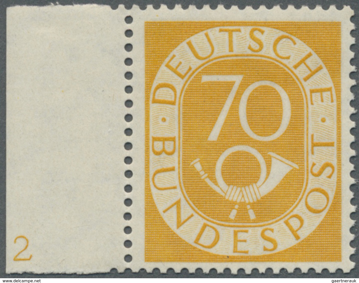 * Bundesrepublik Deutschland: 1951: 70 Pfg. Posthorn Vom Linken Seitenrand Mit Plattennummer "2". Lt. - Sonstige & Ohne Zuordnung