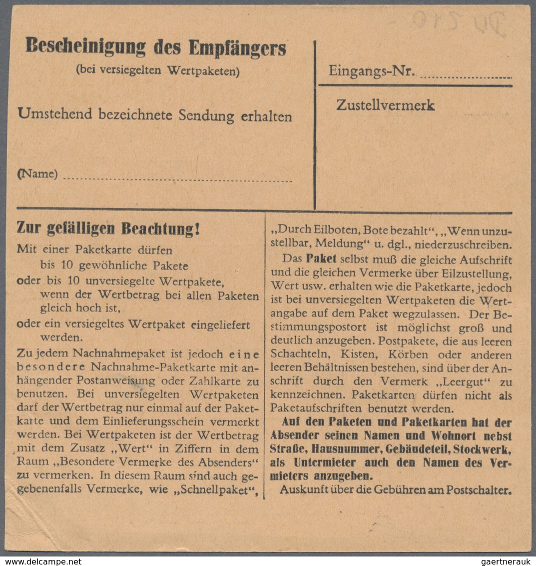 Br Bundesrepublik Deutschland: 1952, 2 X 70 Pf Posthorn, MeF Auf Paketkarte Von Bodenburg, 24.7.53, Nac - Sonstige & Ohne Zuordnung