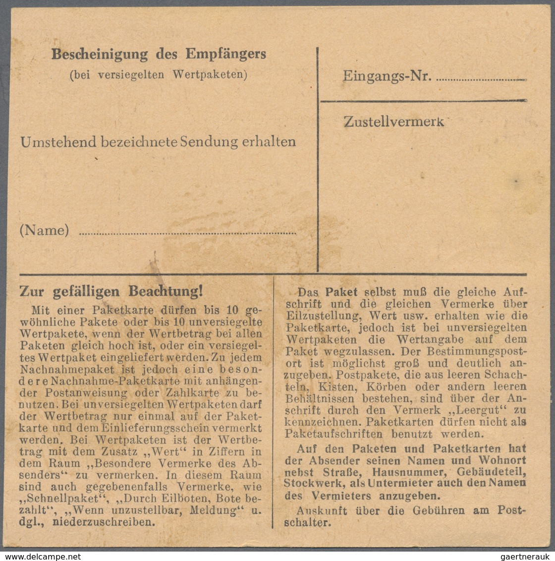 Br Bundesrepublik Deutschland: 1952, 2 X 70 Pf Posthorn, MeF Auf Paketkarte Von Bodenburg, 24.7.53, Nac - Sonstige & Ohne Zuordnung