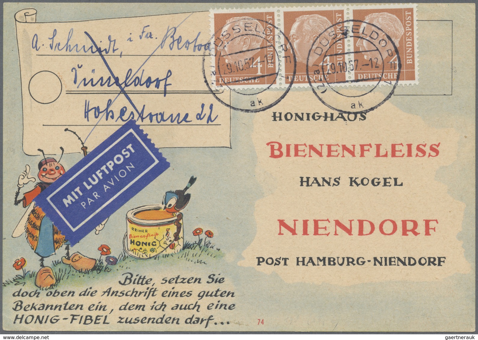 Br Bundesrepublik Deutschland: 1954, 4 Pf Heuss, Je 3 Marken (u.a. 3er-Streifen) Als Portogerechte MeF - Sonstige & Ohne Zuordnung