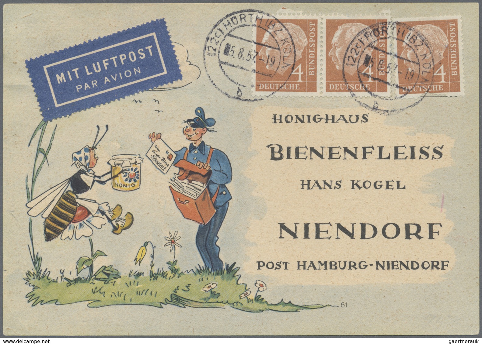 Br Bundesrepublik Deutschland: 1954, 4 Pf Heuss, Je 3 Marken (u.a. 3er-Streifen) Als Portogerechte MeF - Sonstige & Ohne Zuordnung