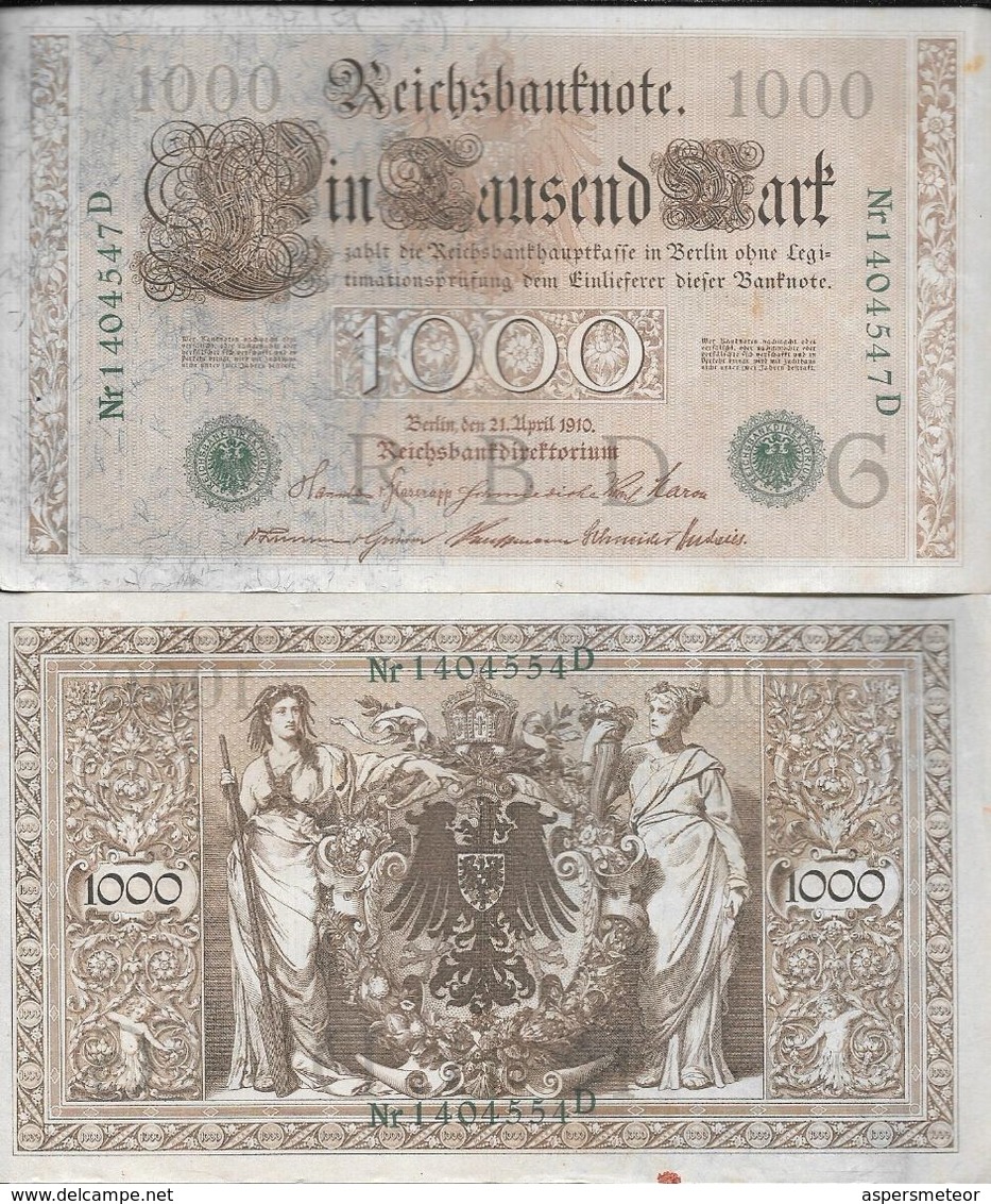 REICHSBANKNOTE 1000 MARK BERLIN APRIL 1910 SERIE G BON ETAT ALLEMAGNE REICH - 1000 Mark