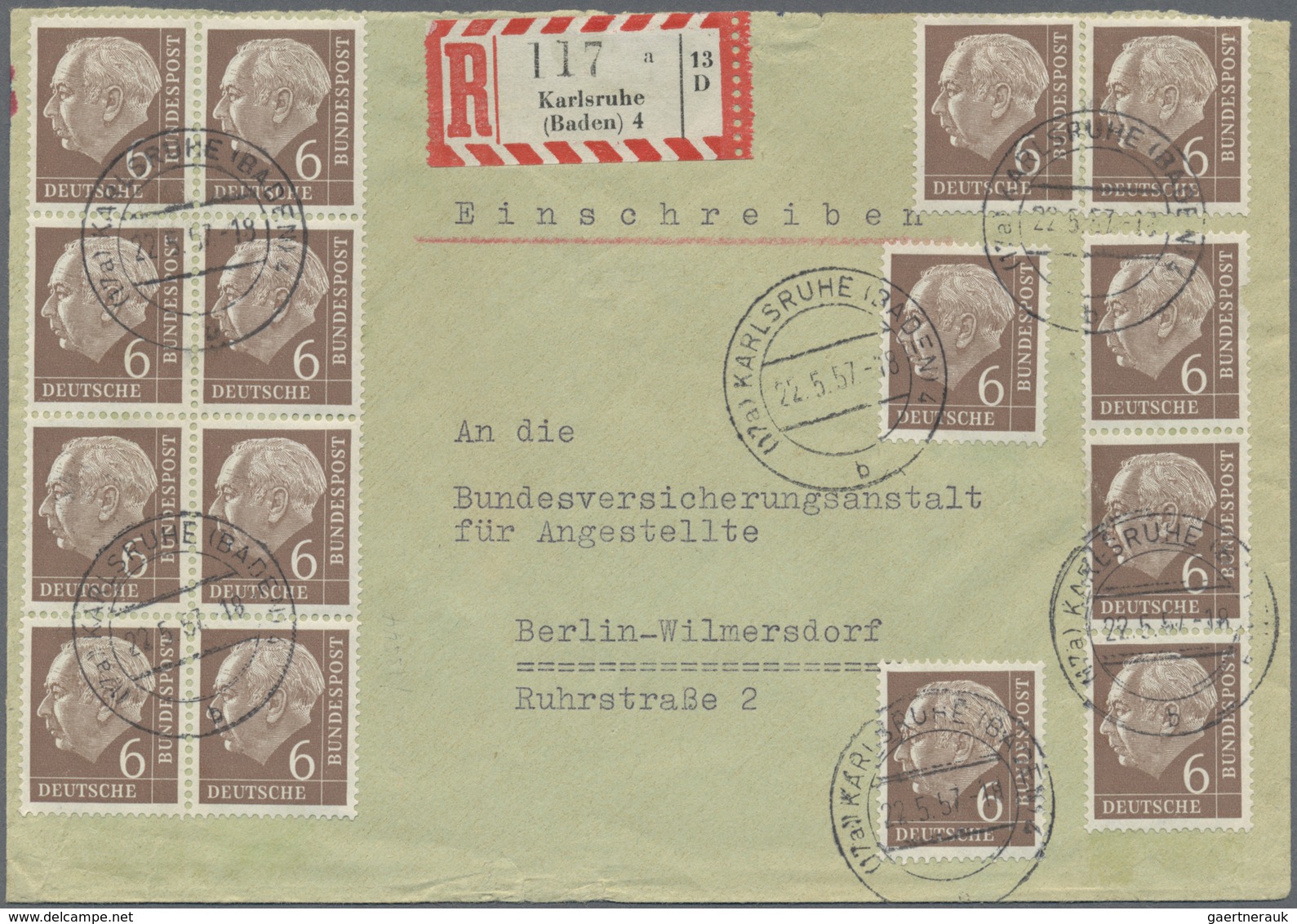 Br Bundesrepublik Deutschland: 1954, 6 Pf Heuss, 15 Stück Incl. 5 Waager. Paare, Als Portogerechte Mass - Altri & Non Classificati