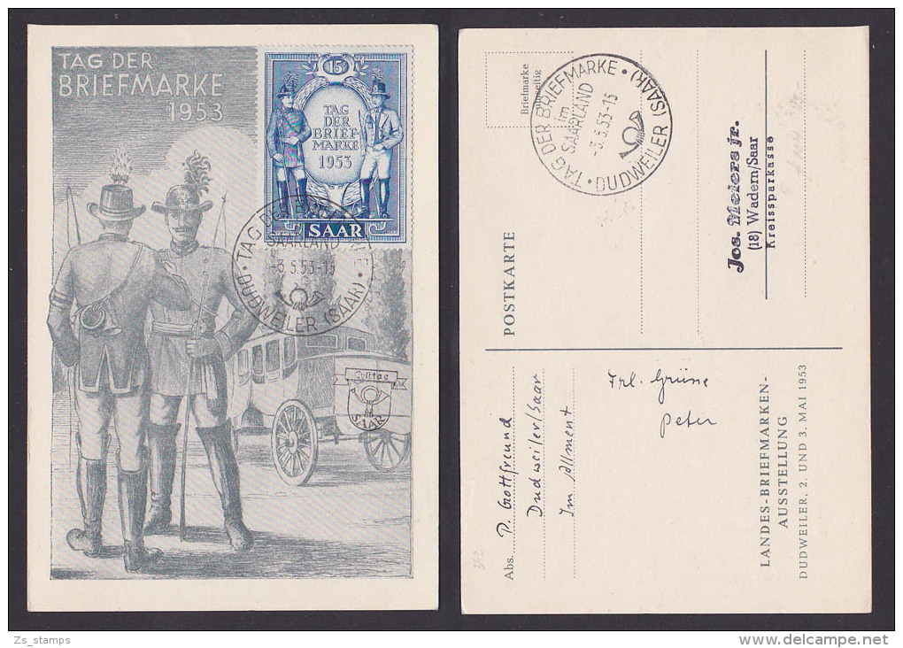 Saarland 342 Postillion Preußen Bayern FDC TdBfm 1953 Dudweiler - Cartas & Documentos