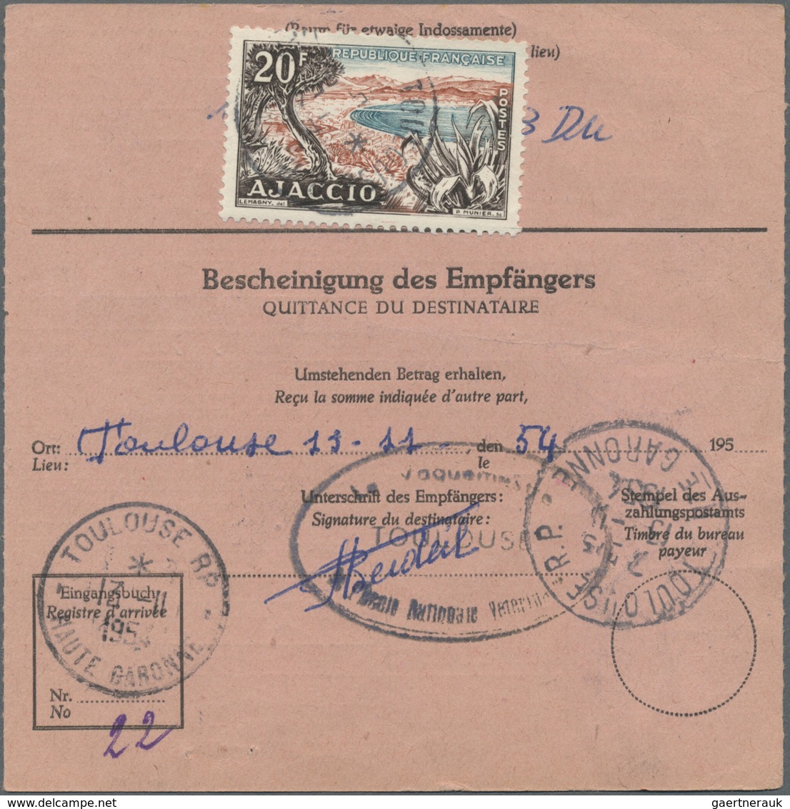 Br Bundesrepublik Deutschland: 1954, 50 Pf Heuss, Drei Versch. Frankaturen Auf Auslandspostanweisungen, - Altri & Non Classificati
