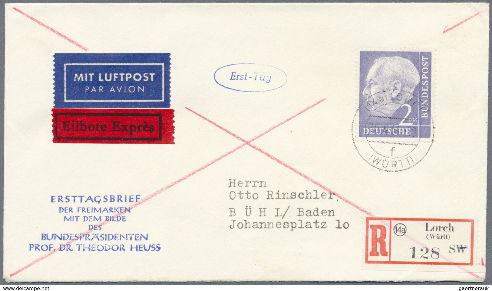 Br Bundesrepublik Deutschland: 1954, FDC Perfekter Sieger Luxus Beleg, R-Eilboten-Luftpost, Schöner Nic - Altri & Non Classificati