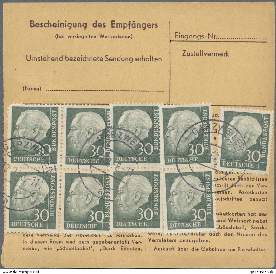 Br Bundesrepublik Deutschland: 1957, 30 Pf Heuss, 9 Stück Incl. 4er-Block Als Portogerechte MeF Auf Wer - Altri & Non Classificati