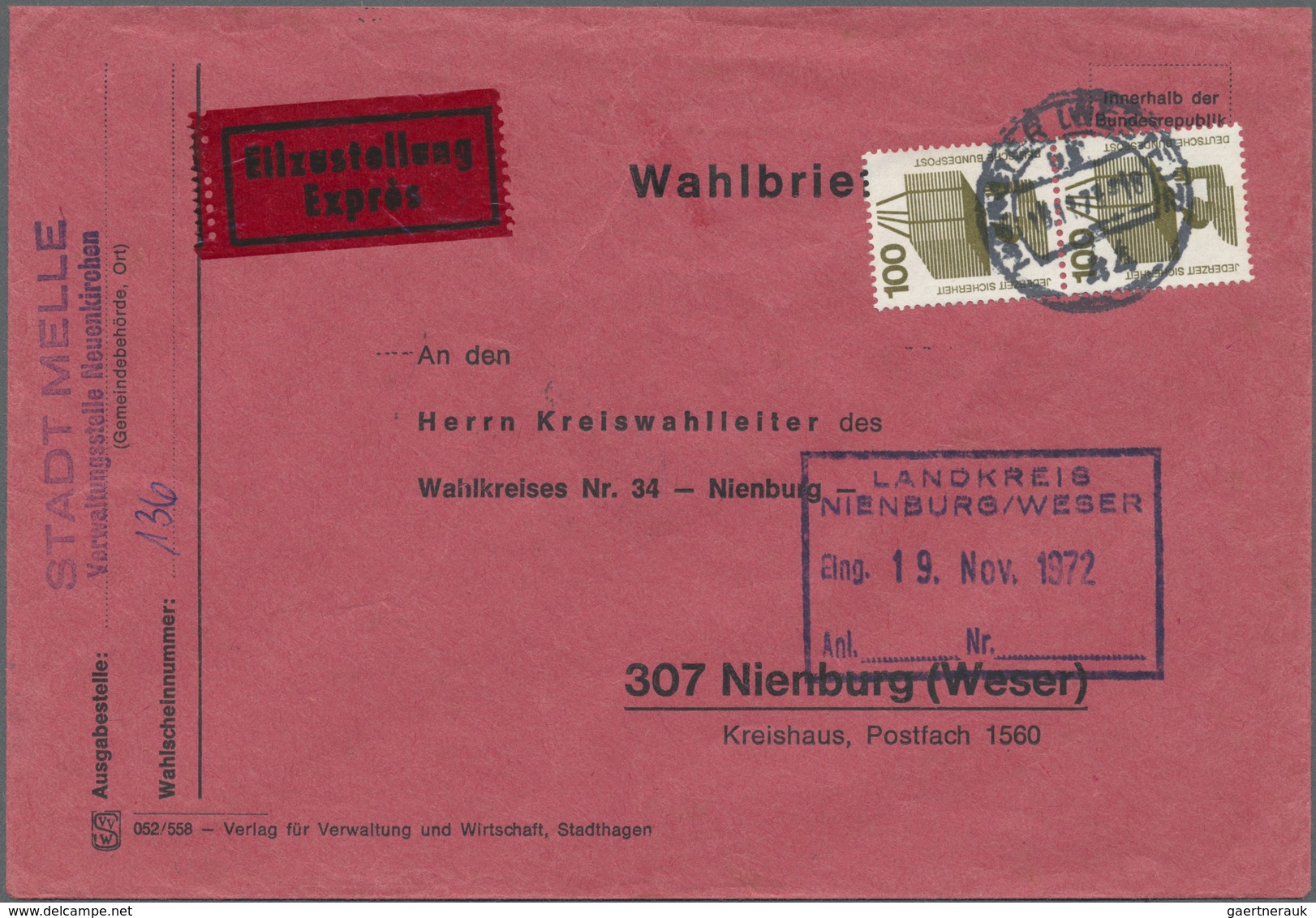 Br Bundesrepublik Deutschland: 1972, Senkr. Paar 100 Pf Unfallverhütung, Portogerechte MeF Als Reine Ei - Altri & Non Classificati