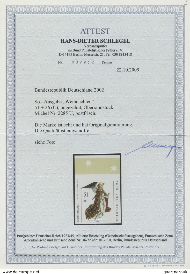 ** Bundesrepublik Deutschland: 2002, 51 C. + 26 C. Weihnachten, Ungezähntes Oberrandstück, Postfrisch. - Altri & Non Classificati