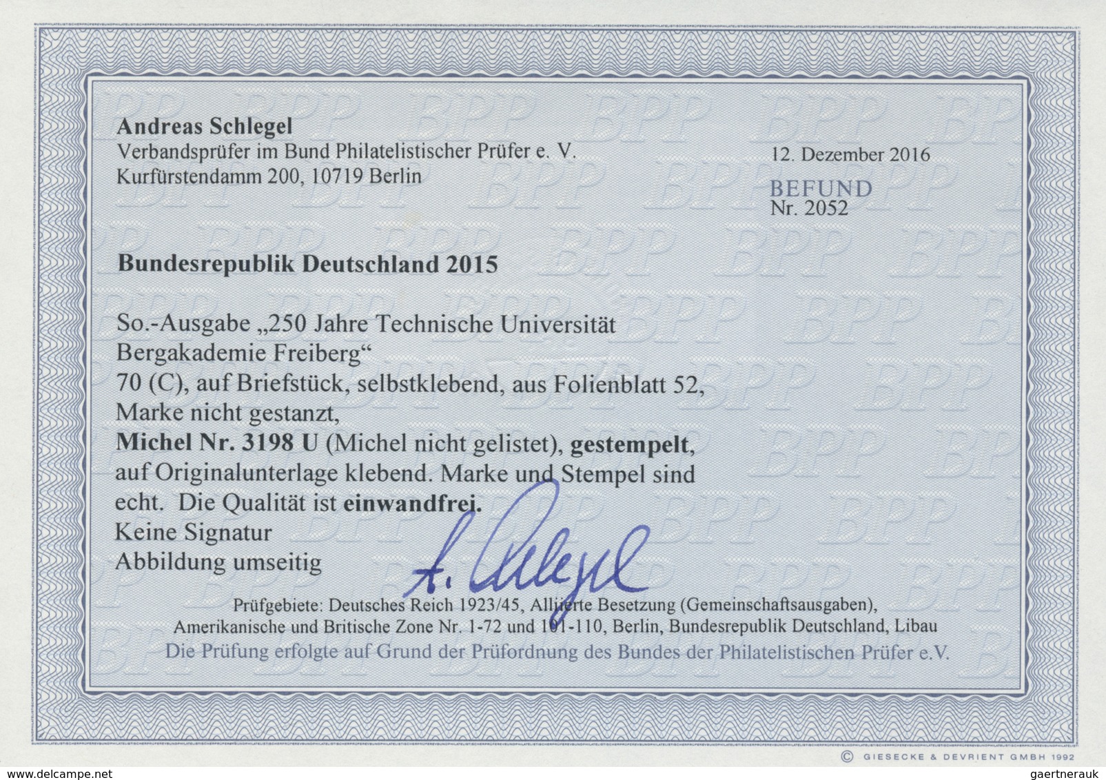 Brfst Bundesrepublik Deutschland: 2015, 70 C. Bergakademie Freiberg (Mineral) Ungestanzt Auf Briefstück, S - Sonstige & Ohne Zuordnung