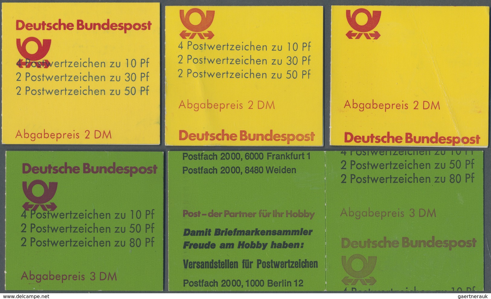 Bundesrepublik - Markenheftchen: 1980/1982, Fünf Markenheftchendeckel Mit Verschiedenen, Starken Dru - Sonstige & Ohne Zuordnung