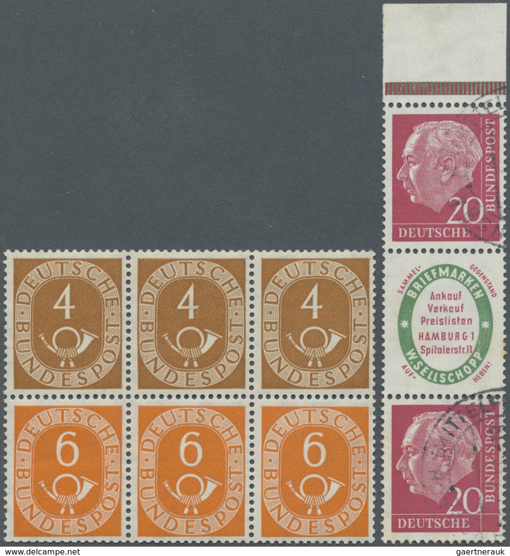 **/O Bundesrepublik - Zusammendrucke: 1951, Posthorn 4 + 6 Pf., Drei Postfrische Senkrechte Zdr. Als Einh - Se-Tenant