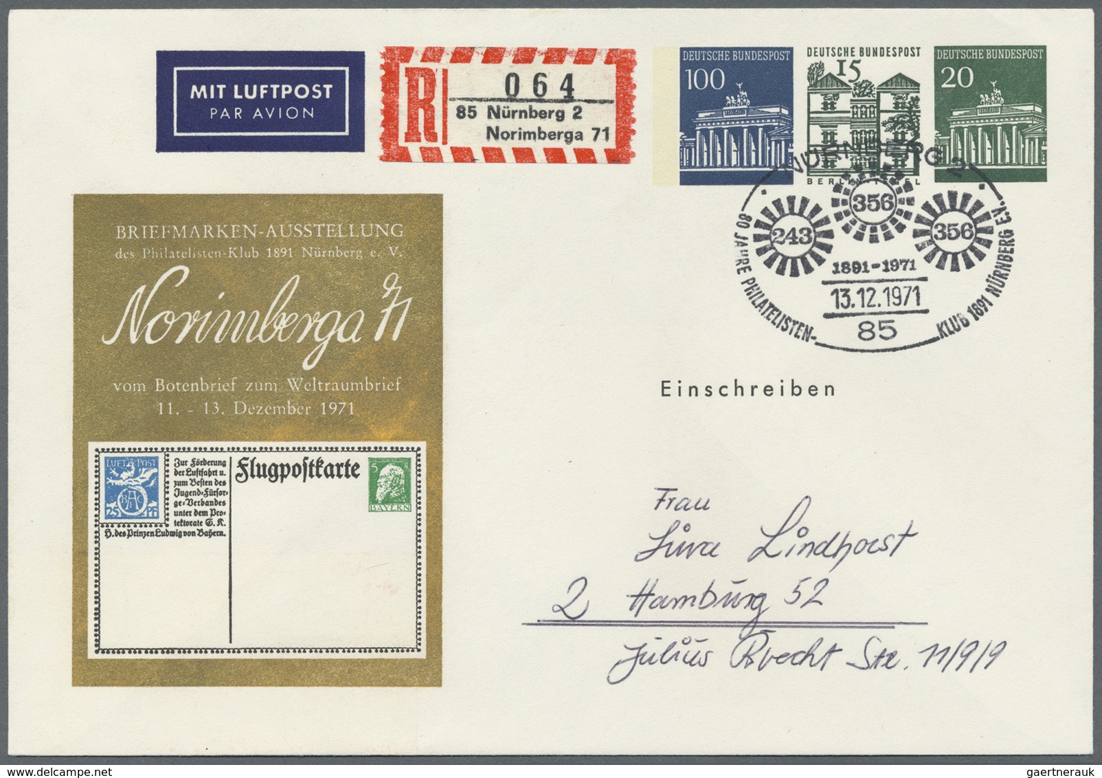 GA Bundesrepublik - Ganzsachen: 1971, Privatumschlag 100Pf/15Pf/20Pf, Vs. GOLDFARBIGER(!) Zudruck "Nori - Sonstige & Ohne Zuordnung