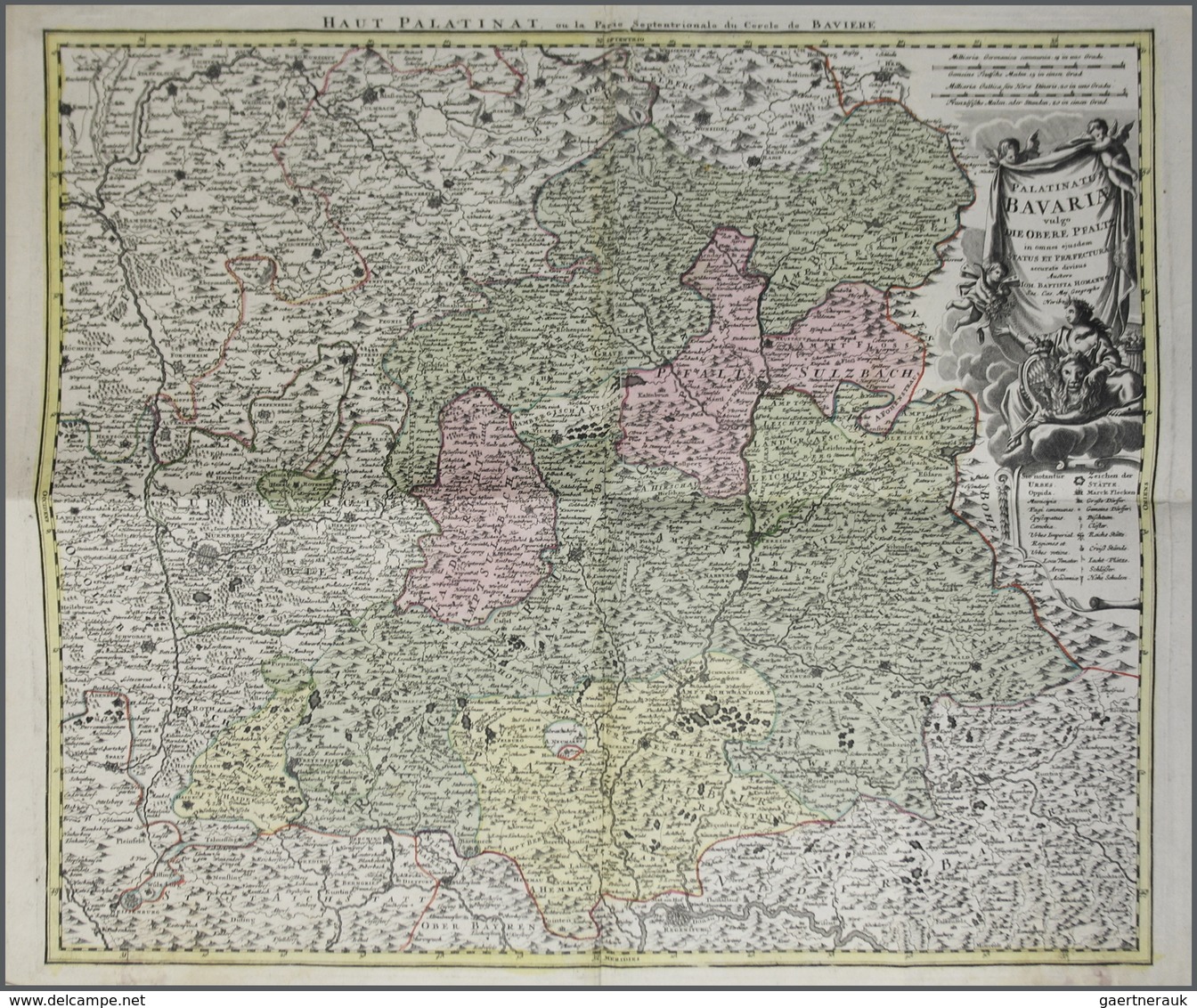 Landkarten Und Stiche: 1720 (ca.), Kolorierte Kupferstich-Landkarte Von Homann: "Palatinus Bavariae - Géographie