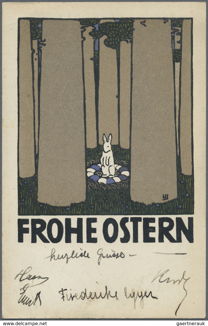 Ansichtskarten: Künstler / Artists: WIENER WERKSTÄTTE, WW 145 Urban Janke "FROHE OSTERN", Mit Gelber - Non Classés