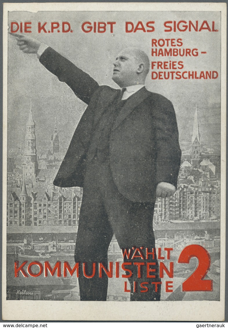 Ansichtskarten: Politik / Politics: 1931, "DIE K.P.D. GIBT DAS SIGNAL Rotes Hamburg - Freies Deutsch - Personaggi