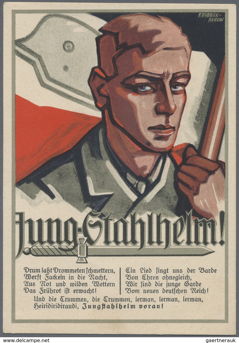 Ansichtskarten: Propaganda: 1933 (ca). Farbkarte "Jung-Stahlhelm" Mit Abb. "Stahlhelm-Mann Und Propa - Partiti Politici & Elezioni