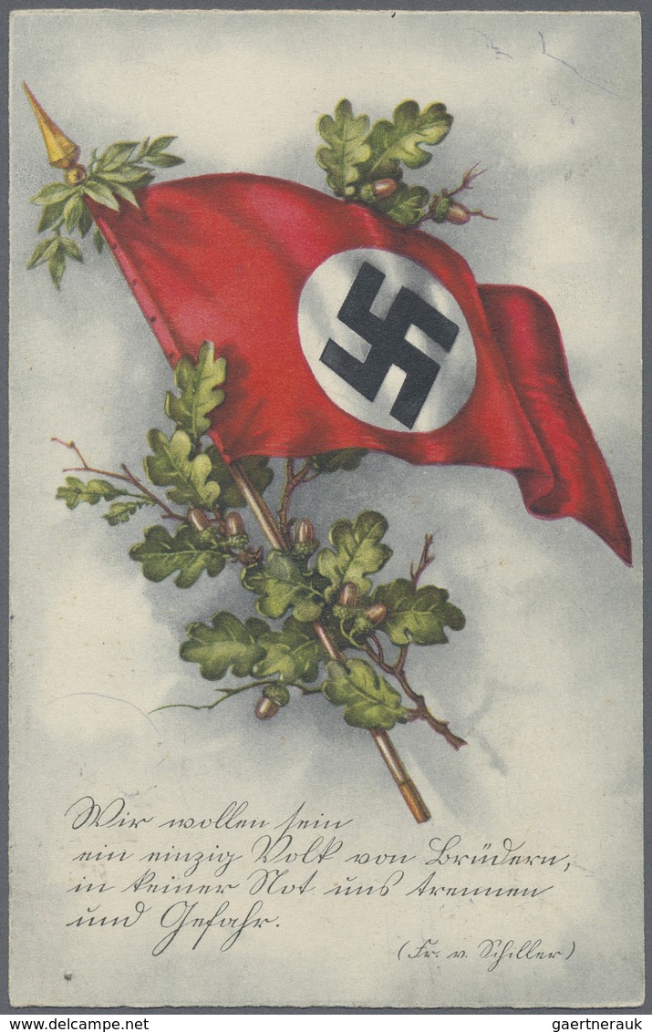 Ansichtskarten: Propaganda: 1935 (ca). Farbkarte Mit Abb. "HK-Fahne Mit Eichenlaub", Darunter Sinnsp - Partiti Politici & Elezioni