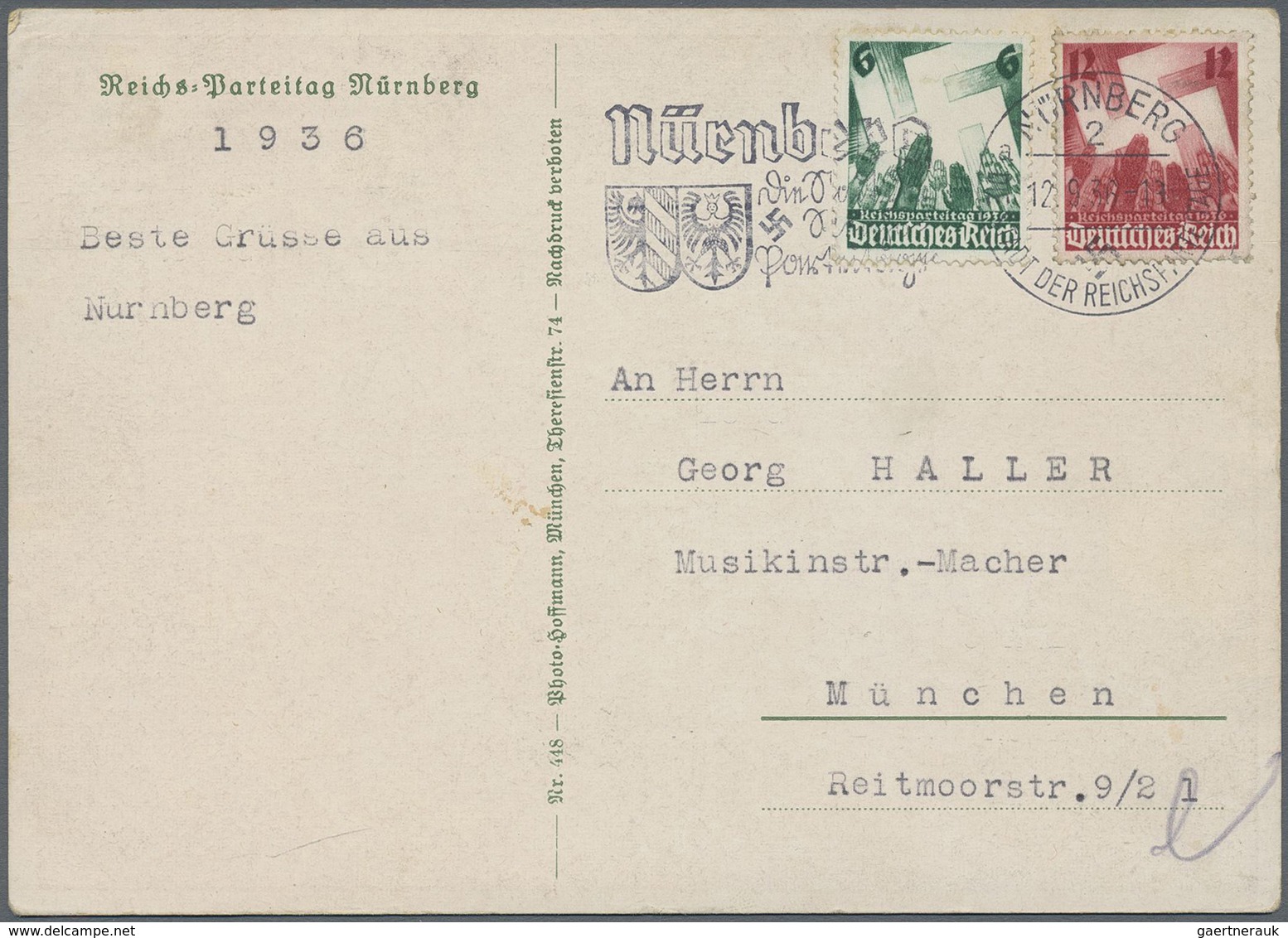 Ansichtskarten: Propaganda: 1936, Reichsparteitag "Adler Und Fahnen Hinter Der Burg", Gelaufen Nach - Parteien & Wahlen
