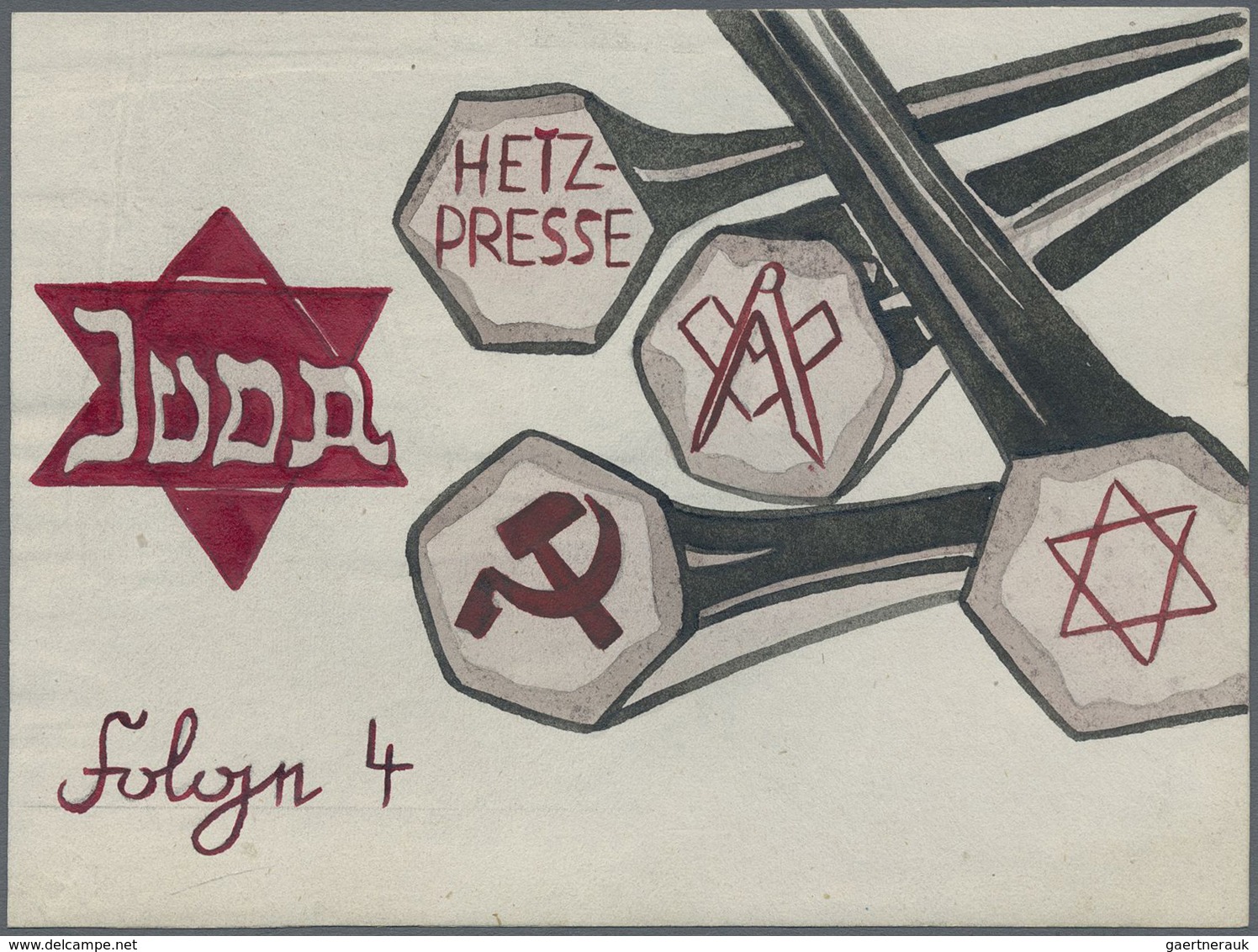 Ansichtskarten: Propaganda: Antisemitismus - "JUDA - (Hetzpresse)", "Folge 4", Zutiefst Antijüdische - Parteien & Wahlen