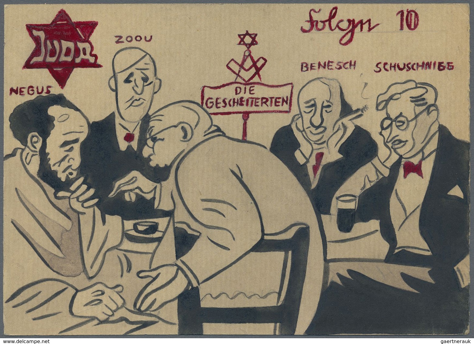 Ansichtskarten: Propaganda: Antisemitismus - "JUDA - Fehlgeschlagene Dekrete", "Folge 10", Zutiefst - Partiti Politici & Elezioni