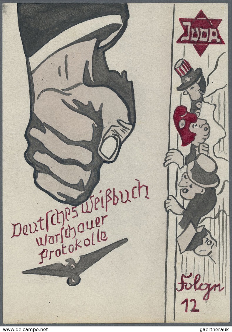 Ansichtskarten: Propaganda: Antisemitismus - "JUDA - Deutsches Weißbuch Warschauer Protokolle", "Fol - Partiti Politici & Elezioni
