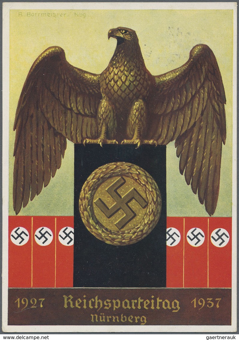 Ansichtskarten: Propaganda: 1937, "Reichsparteitag Nürnberg" Adler über Hakenkreuzsäule Von R. Borrm - Parteien & Wahlen