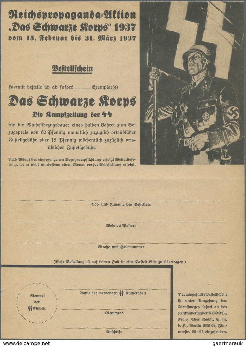 Ansichtskarten: Propaganda: 1937, SS: 2 Zusammenhängende Bestellscheine Zur Reichspropaganda-Aktion - Partiti Politici & Elezioni