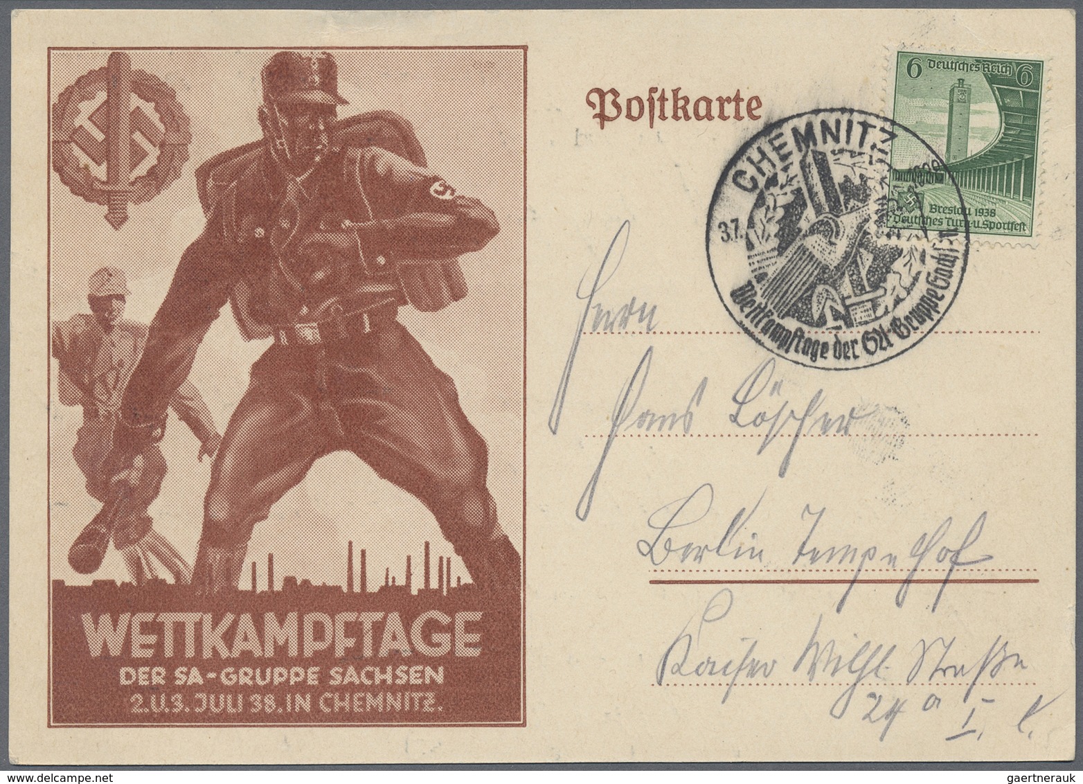 Ansichtskarten: Propaganda: 1938. Postkarte Mit Braunbild Vs. Links "Wettkampftage Der SA-Gruppe Sac - Parteien & Wahlen