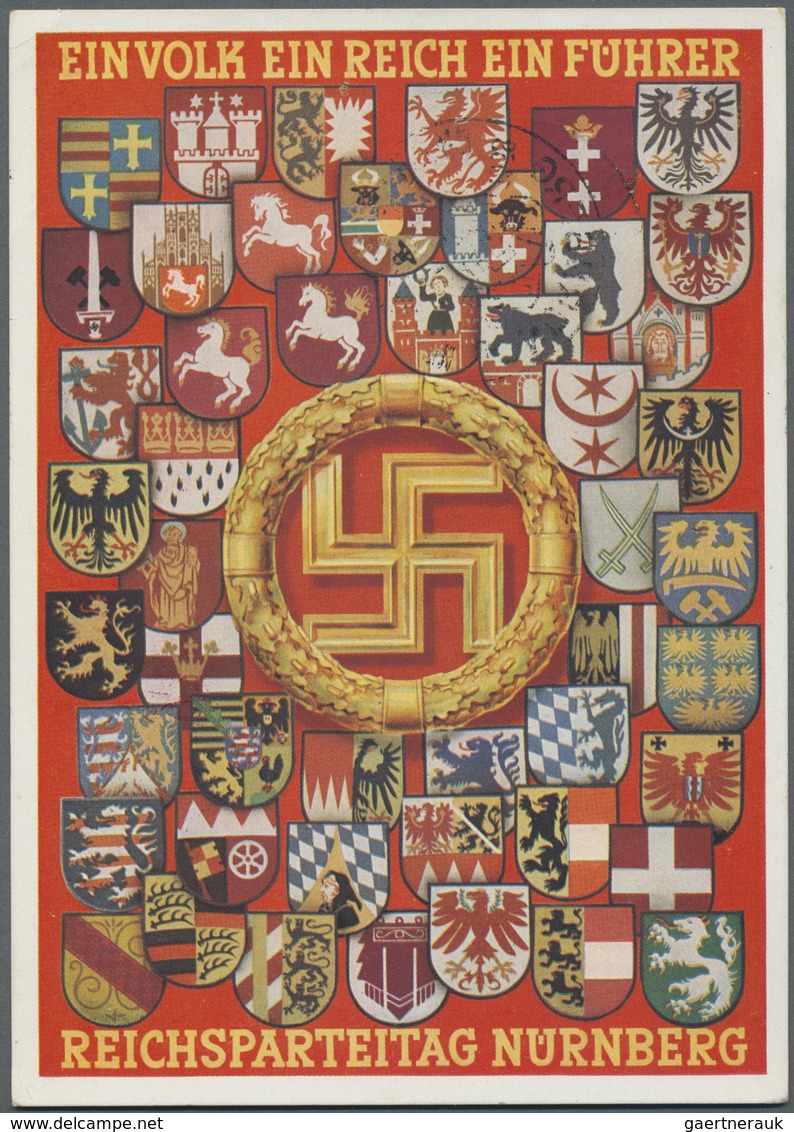 Ansichtskarten: Propaganda: 1938, "REICHSPARTEITAG NÜRNBERG EIN VOLK EIN REICH EIN FÜHRER", Farbige - Parteien & Wahlen
