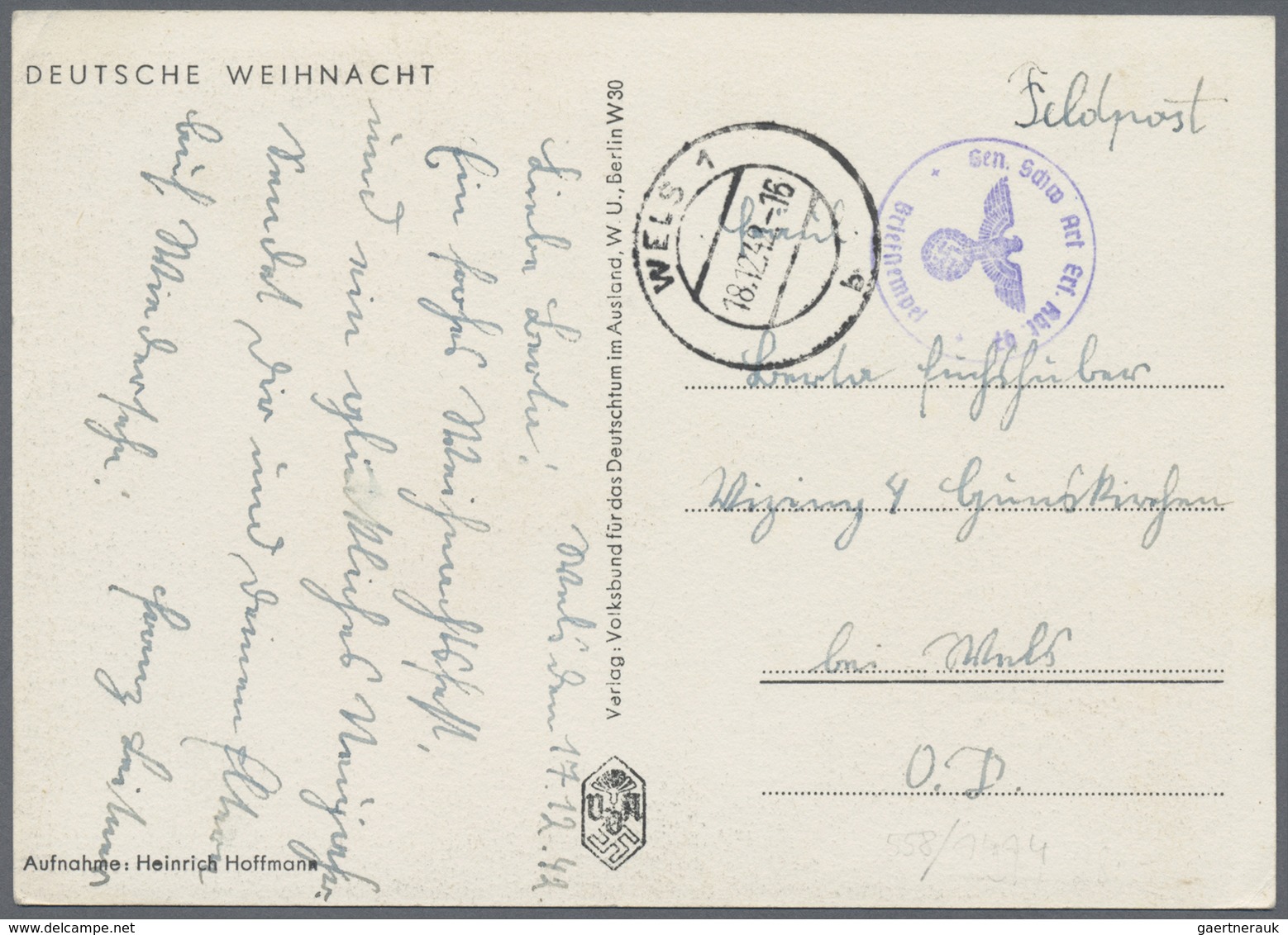 Ansichtskarten: Propaganda: 1942, "Deutsche Weihnacht" Abbildung Hitler Mit Tannenbaum, VDA-Karte Au - Parteien & Wahlen