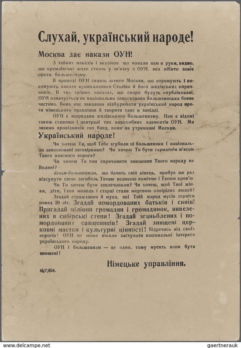 Ansichtskarten: Propaganda: Historical Ukrainian Placard 1943, "Listen Ukrainian People, Moscow Dire - Partiti Politici & Elezioni