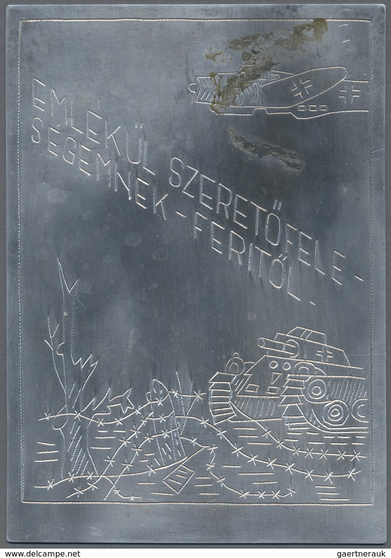 Ansichtskarten: Propaganda: 1944, Ungarische Metall-Feldpostkarte Mit Abbildung Panzer Und Luftwaffe - Parteien & Wahlen