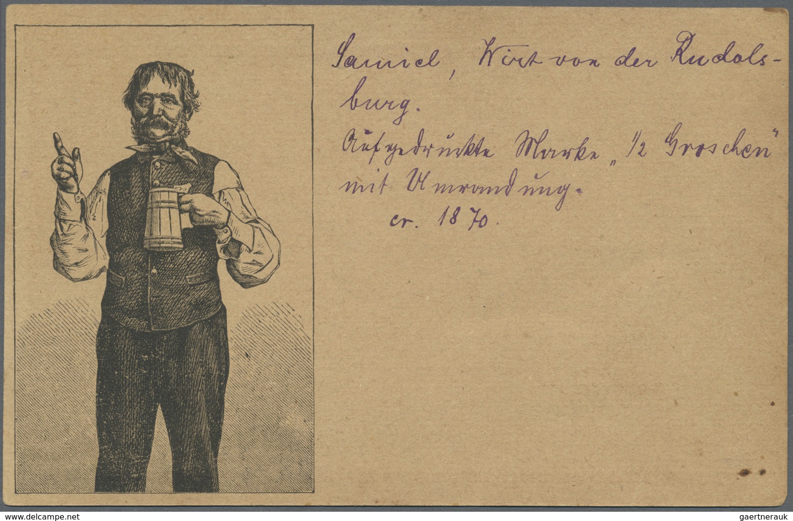 GA Ansichtskarten: Vorläufer: 1872, MAHNENDER MANN MIT BIERHUMPEN, Darstellend Den Rudelsberg-Wirt Sami - Ohne Zuordnung