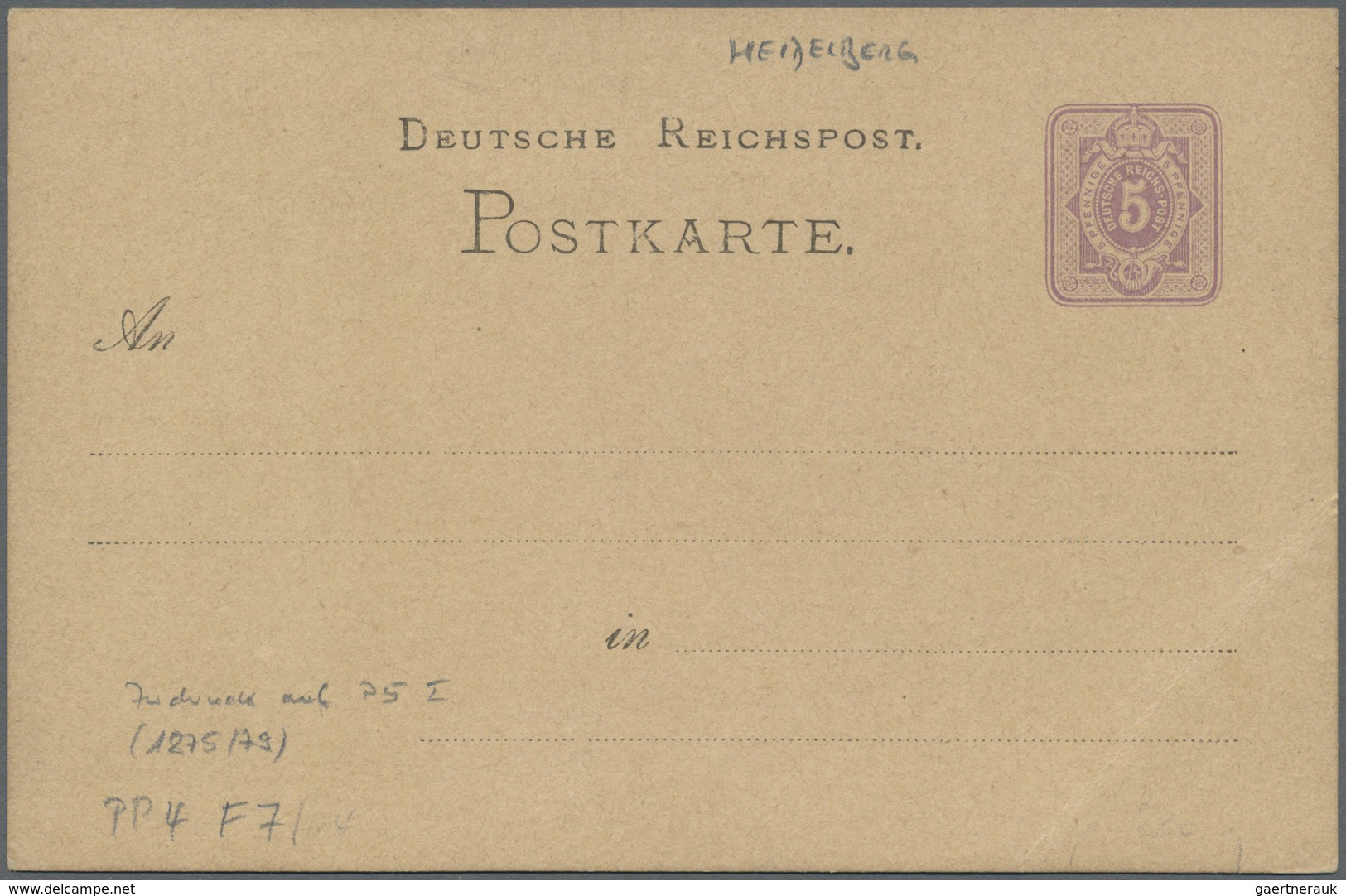 GA Ansichtskarten: Vorläufer: 1879 Ca., HEIDELBERG DAS GROSSE FASS, Vorläuferkarte 5 Pf. Lila Als Priva - Non Classificati
