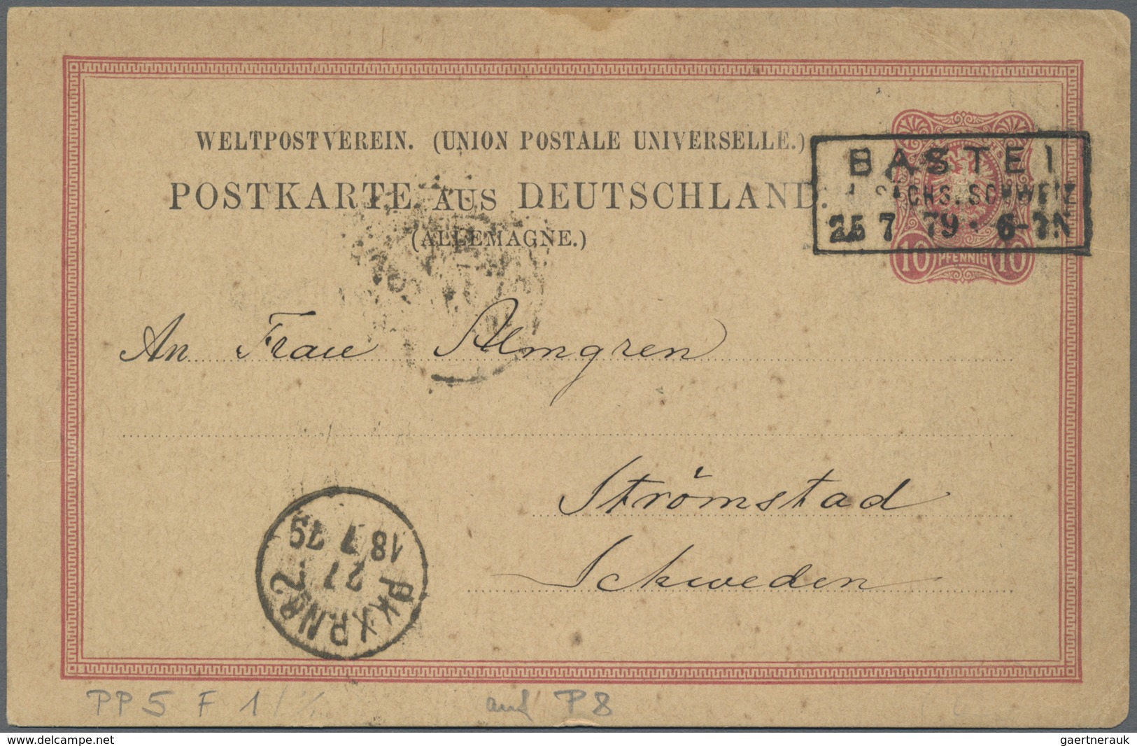 GA Ansichtskarten: Vorläufer: 1879, BASTEI, Vorläuferkarte 10 Pf. Adler Als Privatganzsache Mit R3 BAST - Non Classificati