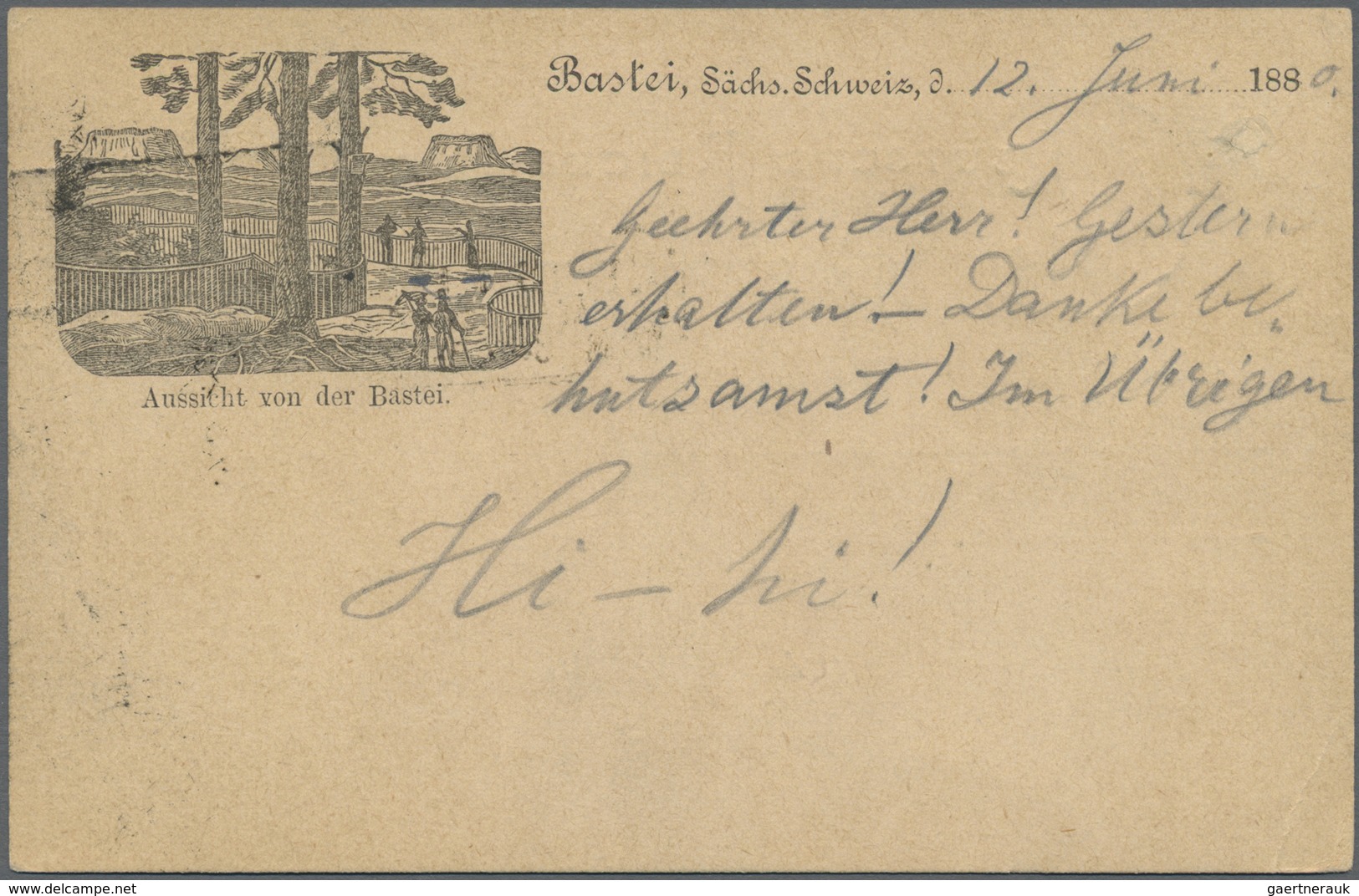 Ansichtskarten: Vorläufer: 1880, SÄCHSISCHE SCHWEIZ "Aussicht Von Der Bastei", Vorläuferkarte Mit R3 - Non Classificati