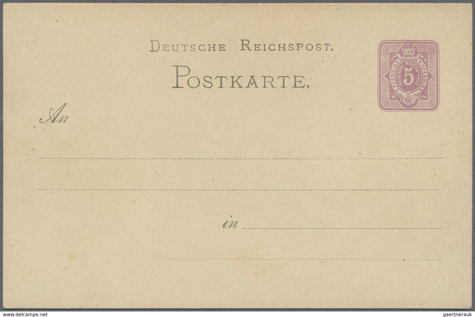 GA Ansichtskarten: Vorläufer: 1880 (ca). Privat-Postkarte 5 Pfge Violett Ziffer Mit Bläulicher Abb. Rs. - Ohne Zuordnung