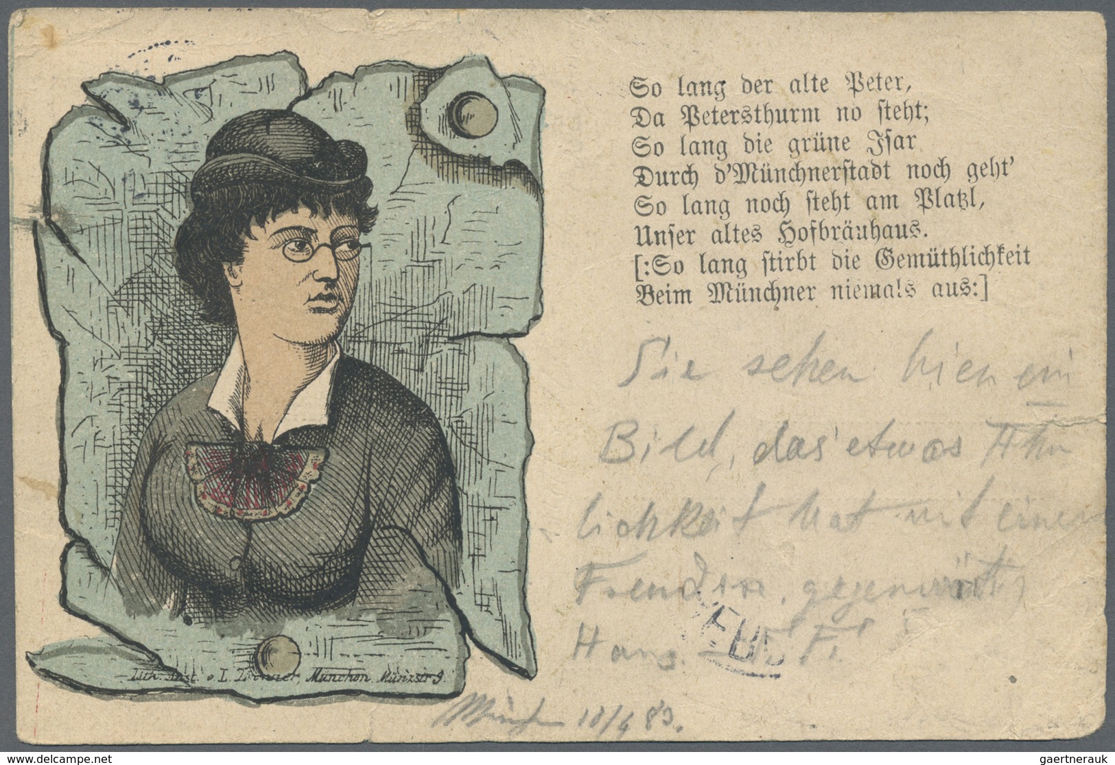 Ansichtskarten: Vorläufer: 1883, MÜNCHEN, "So Lang Der Alte Peter..." Frau, Gestempelt München, Mit - Non Classificati