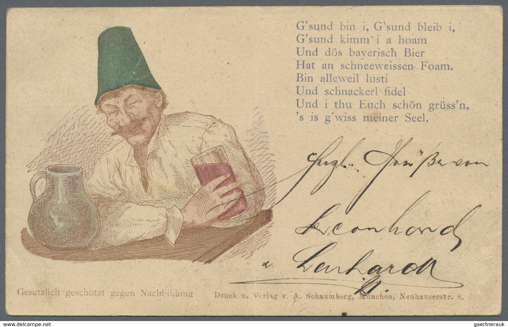 Ansichtskarten: Vorläufer: 1884, BIER, "G'sund Bin I, G'sund Bleib I," Gestempelt Regensburg, Mit Kn - Ohne Zuordnung