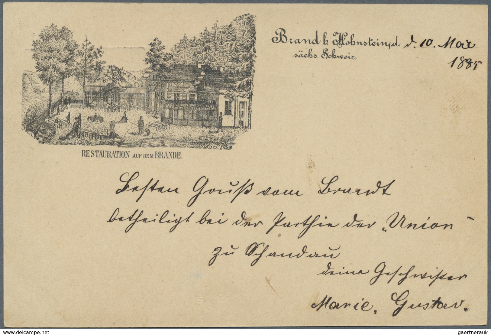 Ansichtskarten: Vorläufer: 1885, BRAND Bei HOHNSTEIN Sächs. Schweiz, Vorläuferkarte "Restauration Au - Ohne Zuordnung
