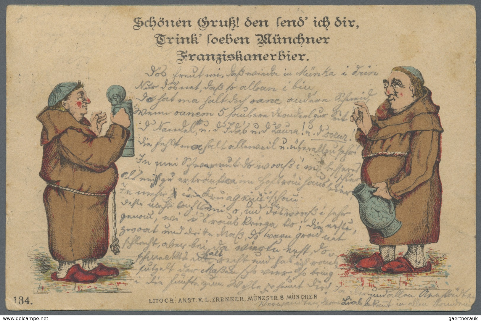 Ansichtskarten: Vorläufer: 1885, MÜNCHEN, Franziskanerbier Und Mönche, Gestempelt München, Stark Fle - Ohne Zuordnung